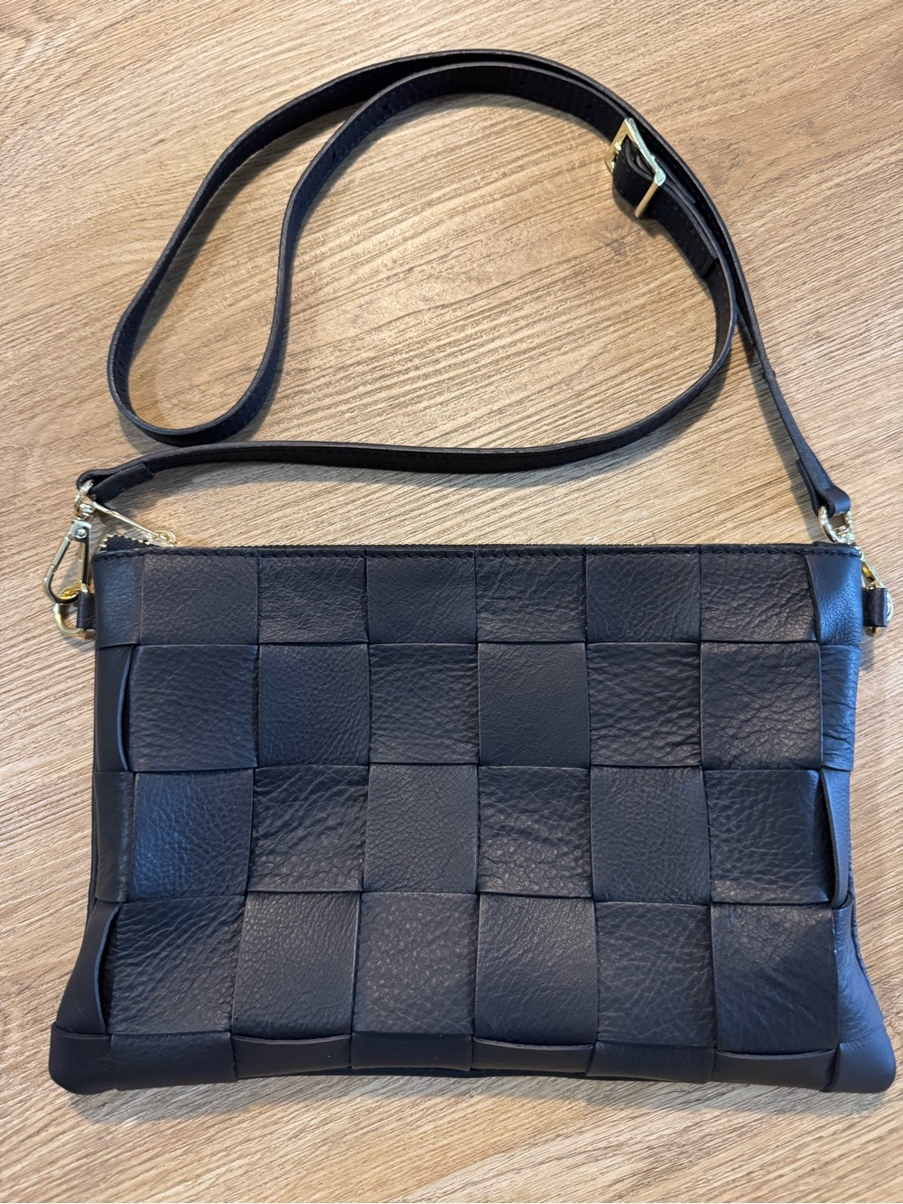 Anna Paola Woven Leather Crossbody Bag in Black